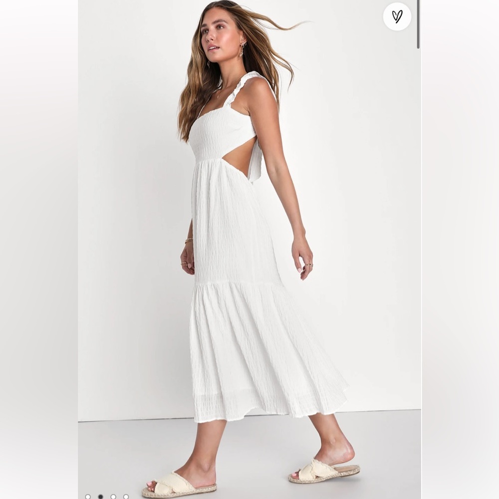 Lush Dreamiest darling white smocked tie back tiered midi dress size XS NWT